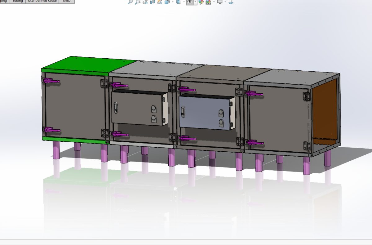 Thiết kế 3D dãy tủ – khoang thiết bị bằng kim loại tấm