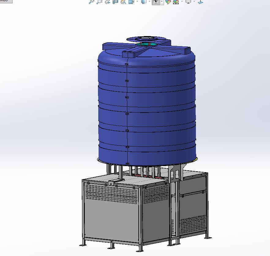 Thiết kế 3D cụm bồn chứa và khung thiết bị làm mát